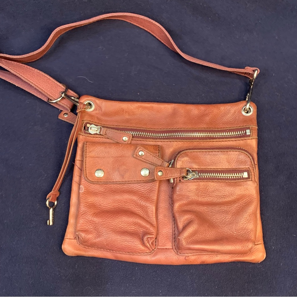 Fossil brown leather crossbody purse